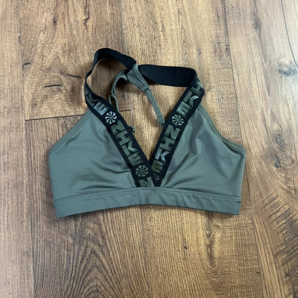 Nike Logo Dri-Fit Sports Bra Olive Green Size Medium